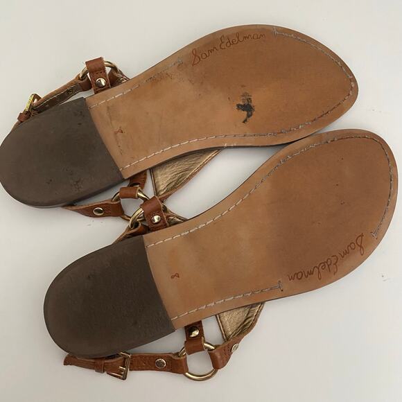 Sam Edelman Greta Leather T-Strap Flat Sandal Thong Ankle Strap Brown 8 - Picture 7 of 7